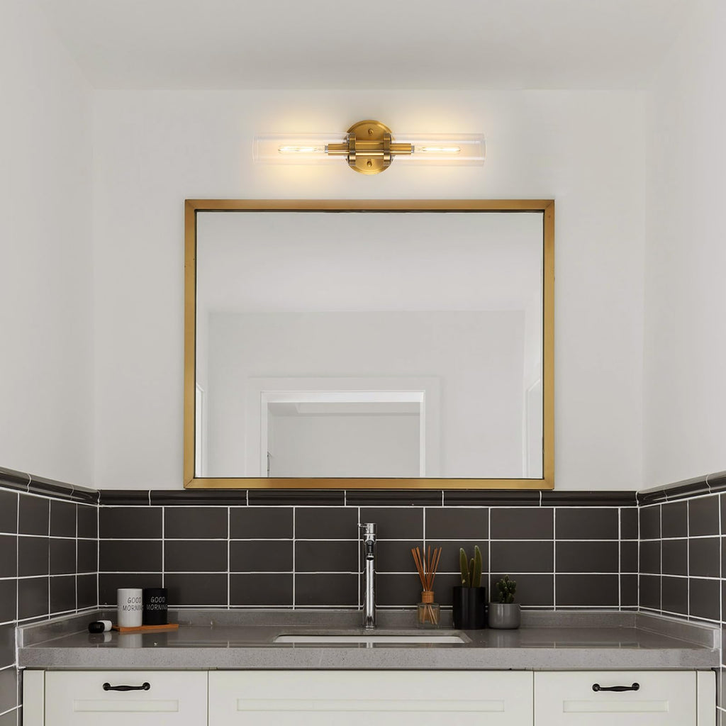 KUZZULL Wall Sconces Set of Two Brushed Brass Gold Sconces Lighting with Clear Glass Wall Lamp Modern Wall Sconce Light Fixtures Sconces Decor Set of scones Lights Set of 2