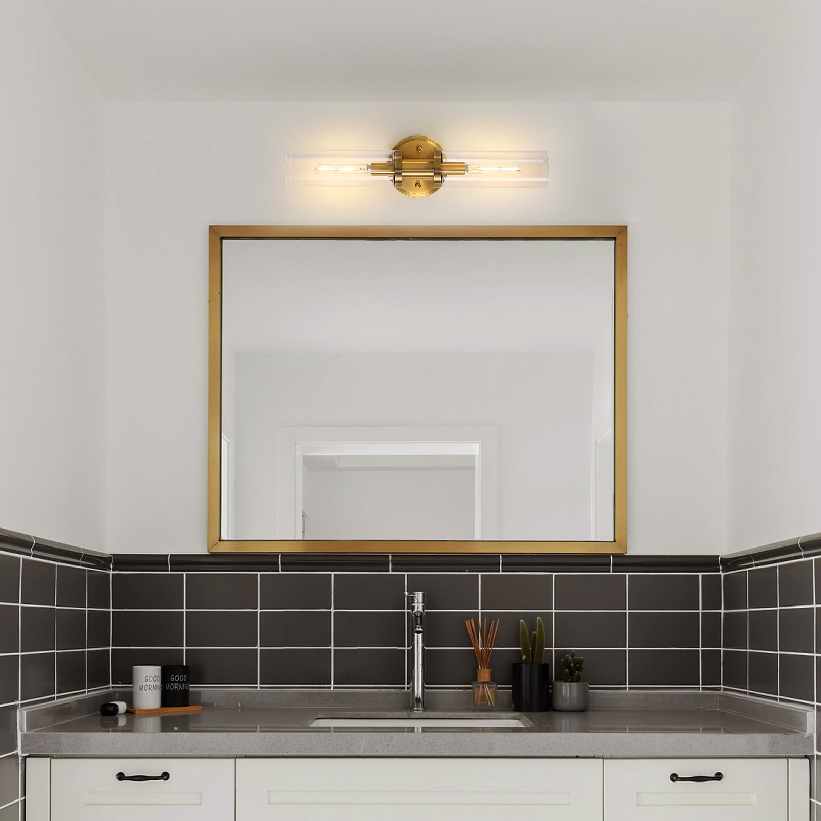 KUZZULL Wall Sconces Set of Two Brushed Brass Gold Sconces Lighting with Clear Glass Wall Lamp Modern Wall Sconce Light Fixtures Sconces Decor Set of scones Lights Set of 2