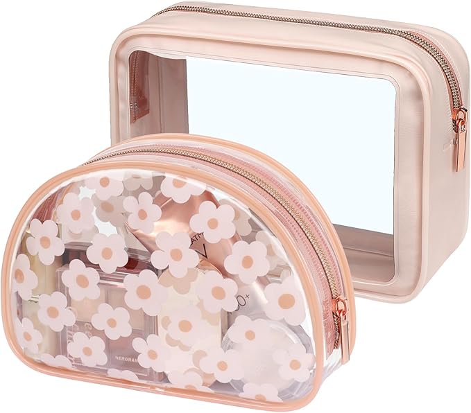 PACKISM Clear Makeup Bag - 1 Medium 1 Shell Bag TSA Approved Toiletry Bag