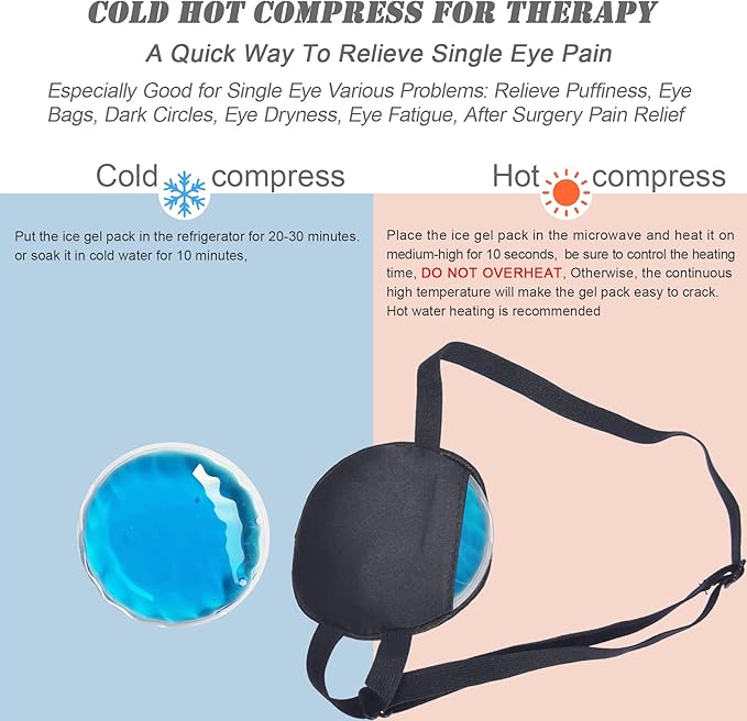 Cooling Eye Patches for Puffy Eyes, Pure Silk Ice Eye Patch, Single Eye Mask, Medical One Eye Cover Cold Hot Therapy Strabismus Lazy Eyes After Surgery Adult Kid Pirate Eyepatch (Black & Pink)