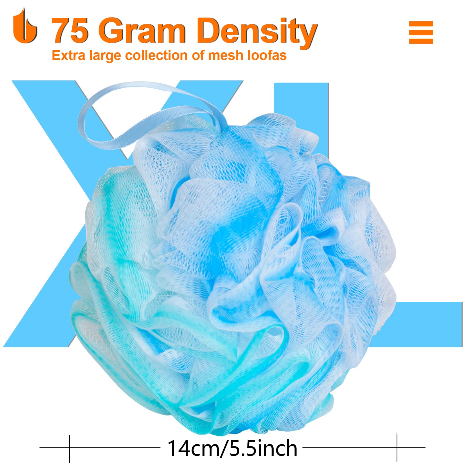 Urbanstrive Shower Bath Sponge XL 75g Soft Shower Loofahs Balls for Body Wash Men Women Bathroom Accessories, 1 Pack, Green-Blue
