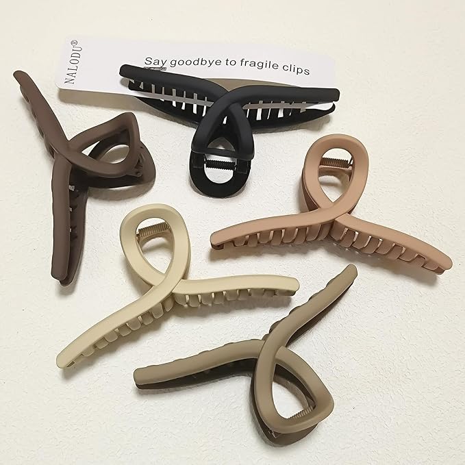 Nalodu 5 Inch Hair Claw Clips Extra Large No Slip Big Matte Clip for Curly Long Thick Hair Women, 5 Pack