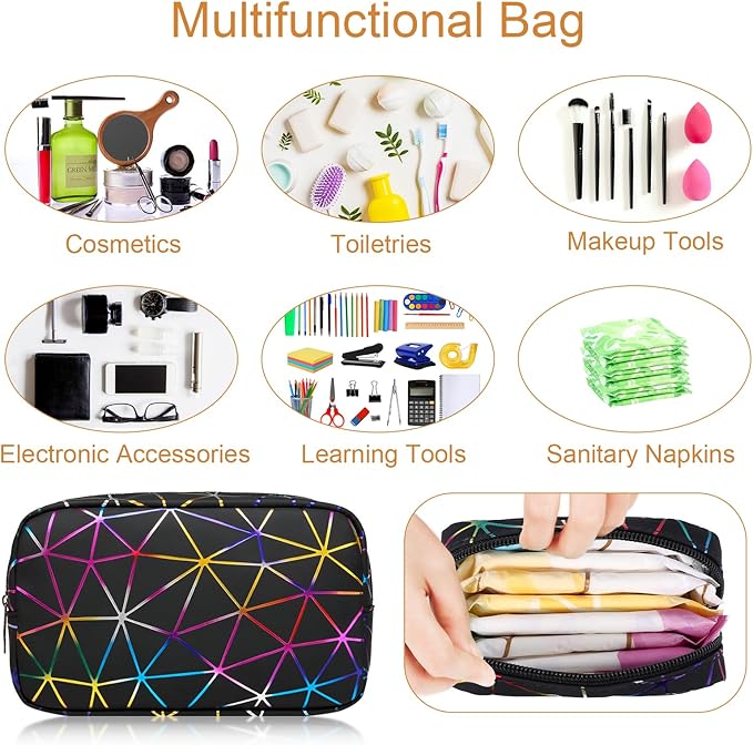 Likesing Period Bag for Teen Girls, Leather Sanitary Napkin Storage Bag, Portable Menstrual Pad Bag Period Pads Pouch, Small Make Up Bags(Colorful,Black)