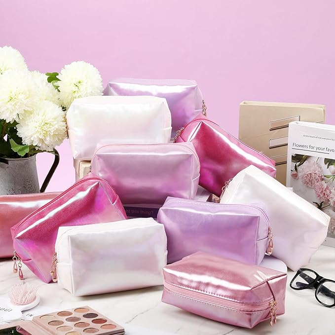 Kigeli Aesthetic Makeup Bags PU Leather Cosmetic Pouches Waterproof Plain Toiletry Bags Makeup Pouches Bulk for Women Party Gift Travel Storage Organizer(Laser Color,7.1 x 2.8 x 4.3 in)