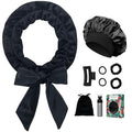 Gwabee No Heat Hair Curlers Overnight Curls Headband - 70" Soft Ribbon Curl Wrap for Long Hair, 9 PCS Curling Rod Set with Bonnet - Black