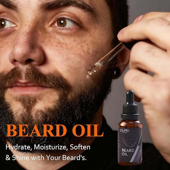 DUAIU Beard Grooming Kit for Men Care, Beard Oil & Beard Balm, Boar Bristles Brush, Multi-Comb and Scissors for Beard and Moustache Trimming and Styling - Great for Dad/Husband/Boyfriend Use