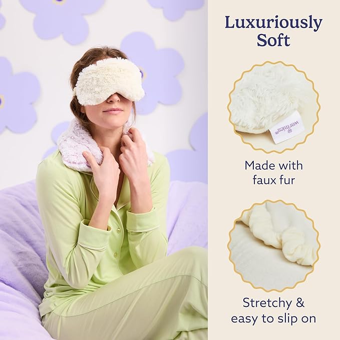 warmies Microwavable Eye Mask - Soothing Warmth & Cooling Relief Sleep Mask - Weighted Eye Pillow for Comfort with Scented Lavender for Sleeping - Calming Relaxation - Cream