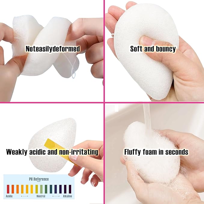 Konjac Facial Sponges for Washing Cleaning Face Body Natural Konjac Face Sponge Set for Cleansing and Exfoliating Set of 4
