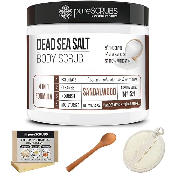 pureSCRUBS Premium Sandalwood Body Scrub Set, Gentle Exfoliating Salt Scrub
