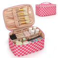 OCHEAL Makeup Bag Portable Cosmetic Bag For Women, Large Capacity Travel Makeup Case Organizer, Toiletry Bag for Girls Traveling With Handle and Divider-Pink