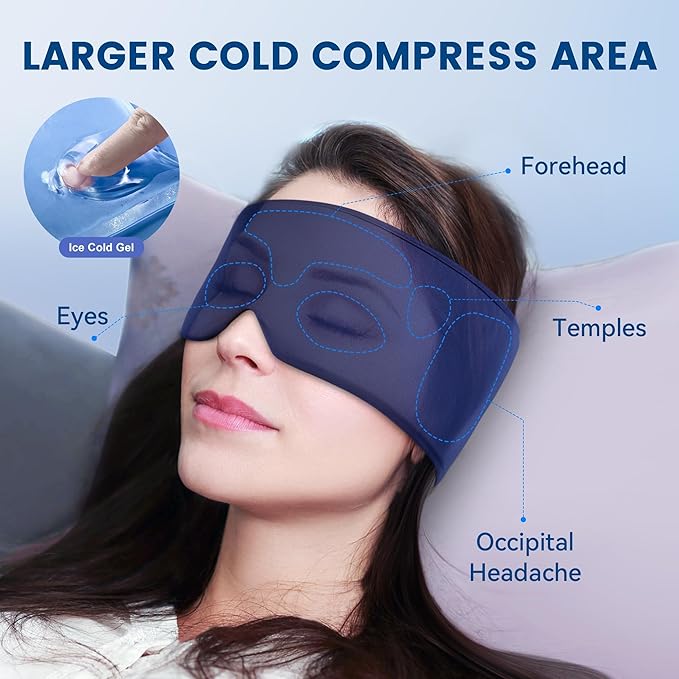Cooling Gel Eye Mask for Puffy Eyes, Migraine & Headache Relief, Full Eye-Area Cold Compress for Eyes & Temples, FSA Eligible HSA Reusable Eye Ice Pack for Swelling & Post-Surgery Recovery