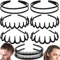 ULTIMUTE 8 PCS Fashion Effortless Plastic Headbands with Teeth Comb Black Skinny Headbands No Slip Hair Accessories Bands for Women Men Teen Girls, Lacquered Black