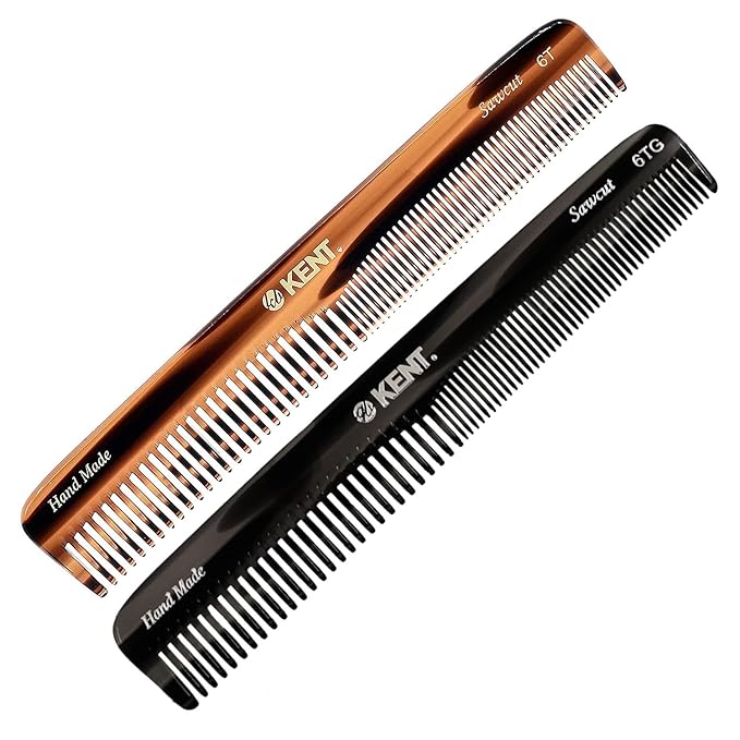 Kent 6T-6T G Fine Tooth and Wide Tooth Hair Comb, Handmade Styling Comb for Hair Care, Barber Combs, Beard Combs For Men, Styling Grooming for Men, Women and Kids