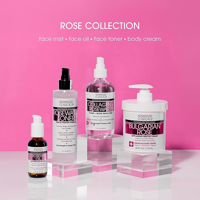 Advanced Clinicals Collagen Rosewater Face Mist Skin Care Reviving & Hydrating Facial Mist for Face | Instant Hydration Face Spray Toner with Pure Rose Water, Collagen, & Natural Extracts, 7.5 Fl Oz