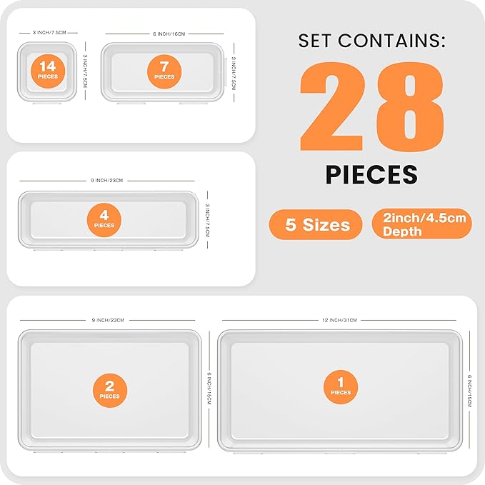 A-LuGei 【Military Grade】 Drawer Organizer,【𝟱𝗦𝗶𝘇𝗲】 Makeup organizer,【Holds 177 Items】 Bathroom Organizers and Storage,Organization and Storage,Desk Drawer Organizer for Vanity【Clear】