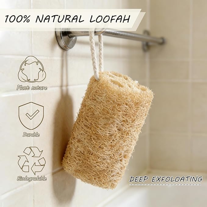Balifeel Natural Loofah Sponge Organic Loofa Set 6 Pack,Exfoliating Body Scrubber Shower Luffa Men and Women for Bath Cleaning Skin Back and Face Eco Tool