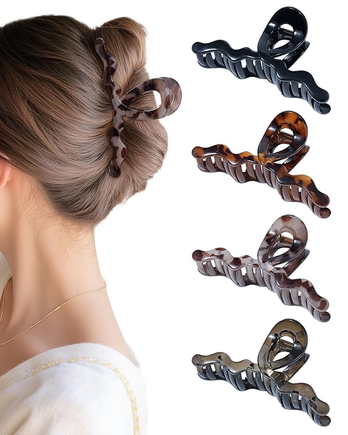 HOKEMP 4 Pack Large Claw Clips for Women Thick hair - 5.12 Inch Hair Claw Clips Non-slip Hair Clips with 360° U-Shaped Spring Strong Hold Hair Clips for Long Curly Hair (Color 3)