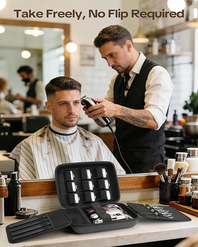 YINKECASE Hard Hair Clipper Case, Barber Case for Clippers and Supplies, EVA Hair Tools Travel Bag for Surker/Wahl/Andis/Novah Men Razor Guard Grooming Kits, Barber Accessories, Black (Bag Only)