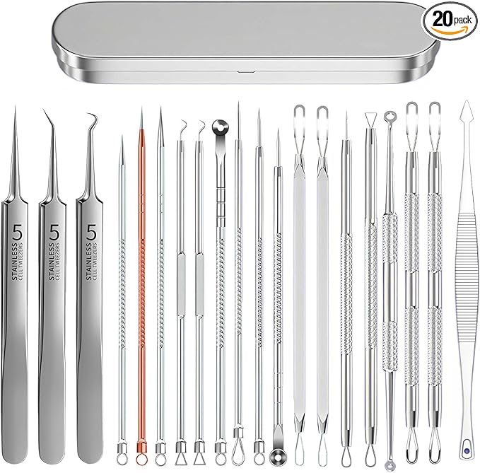 2026 Professional Pimple Popper Tool Kit, 20 PCS Blackhead Remover Tools，Blackhead Remover Comedone Extractor Tools for Removing Zit on Face - Acne Removal Kit with Metal Case (Silver)