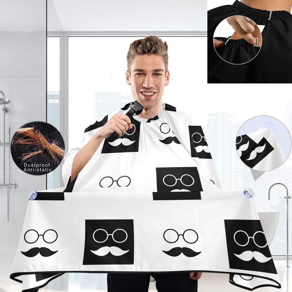 visesunny Mustache Glasses White Black Grid Barber Cape Anti-Static Hair Cutting Cape with Snap Closure Professional Salon Polyester Beard Shaving Bib Water-Resistant Hairdressing Cape Adjustable Snap