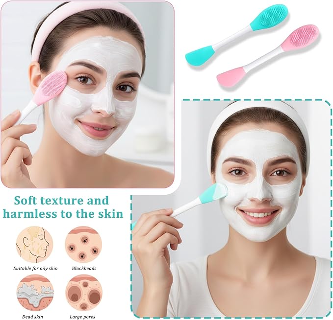 4 PCS Facial Cleansing Brush 2 in Silicone Face Scrubber Pore Brushs Face Scrub Brush for Exfoliating Massaging Remove Blackheads Applicator for Mud Makeup Skincare Removal Body Lotion DIY Mask Clay