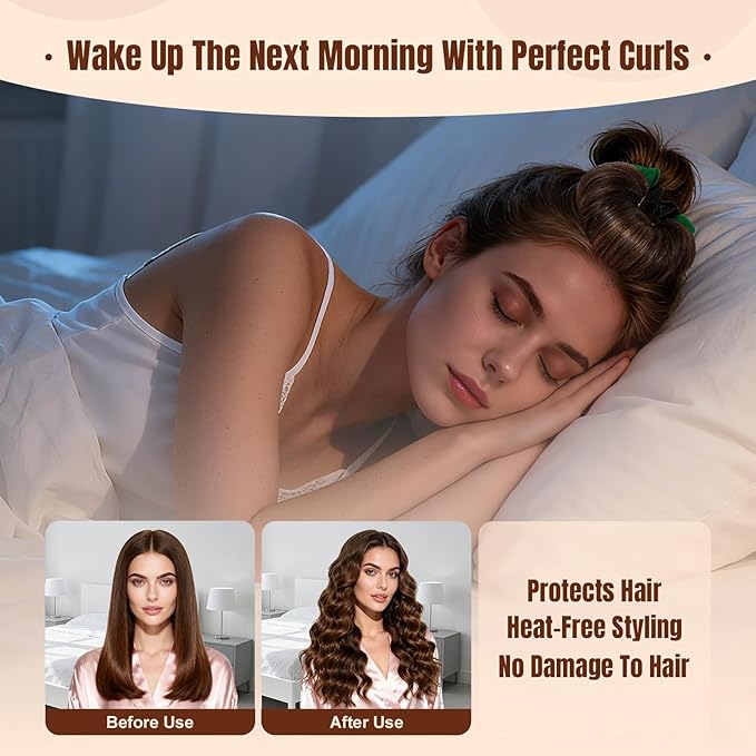 BLAAROOM Overnight Heatless Hair Curler, Upgraded with Hair Pad Grippers Satin Jumbo Flexi Blowout Curls Rods, 3pcs No-Heat Styling Tools Curling Rod to Sleep in for All Hair Types - Green