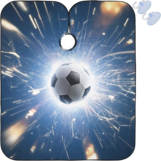 visesunny Barber Cape Flying Football With Fire Modern Polyester Hair Cutting Salon Cape Apron Anti-Static Haircut Water-Resistant Shaving Cloth Beard Shaving Bib Hairdressing Cape