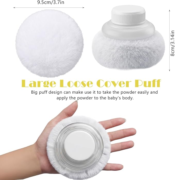 Sibba Storage Body Powder Container, 3.15 Inch Makeup Puff with Container, Fluffy Body After-Bath Powder Case, Baby Care Talcum Makeup Puff Box with Hand Holder