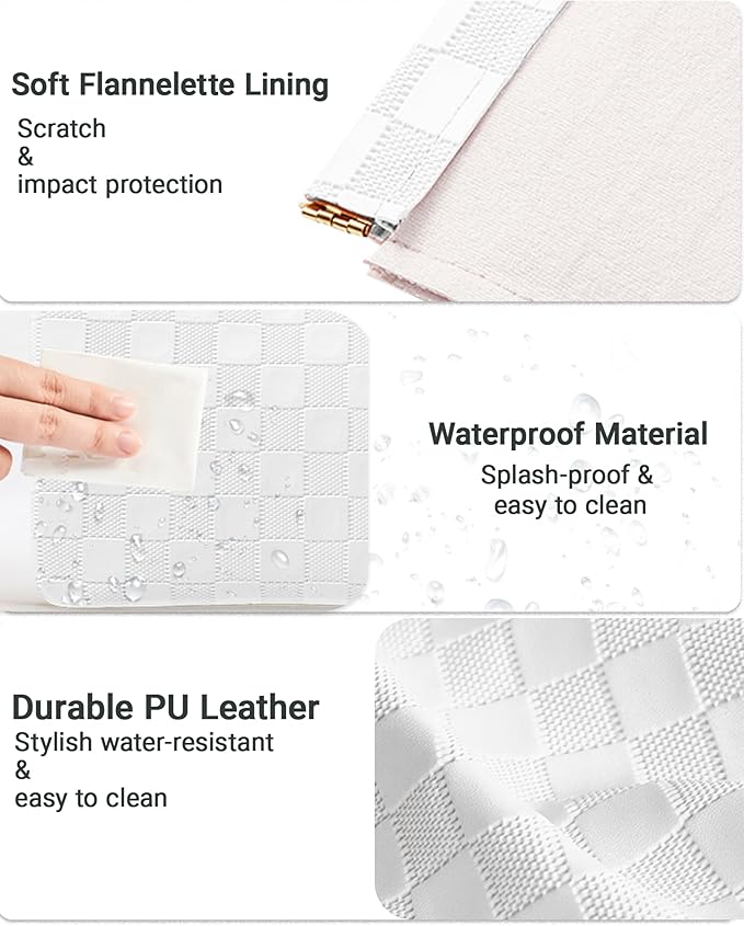 MXXUUOOM 2 Pack Small Makeup Bag for Purse Leather Cosmetic Pouch Organizer, Snap Closure Checkered Makeup Bag, Mini Lipstick Coin Pouch, Travel Makeup Organizer for Women(white)