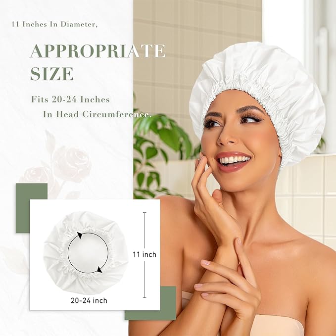 Edoneery Reusable Shower Caps for Women, Waterproof Long Hair Bonnet