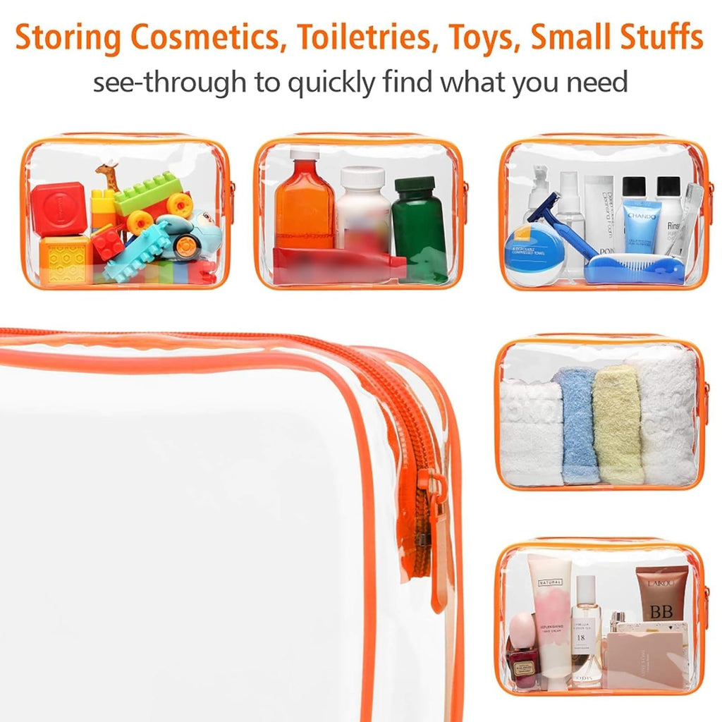 PACKISM Clear Makeup Bag with Zipper - TSA Approved Toiletry Bag, Orange