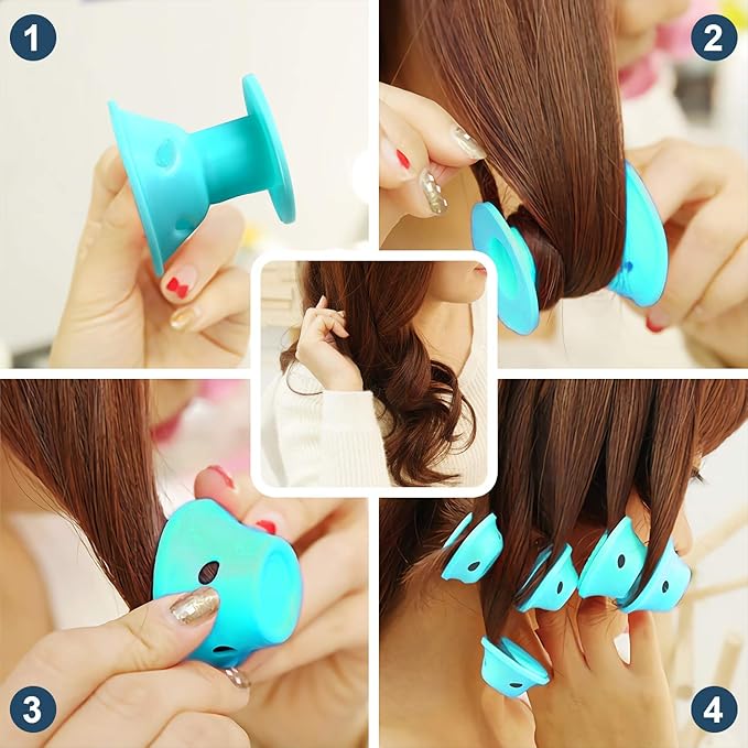JANYUN 40 Pcs Magic Hair Rollers Include 20 pcs Large Silicone Curlers and 20pcs Small Silicone Curlers (Pale Cyan)