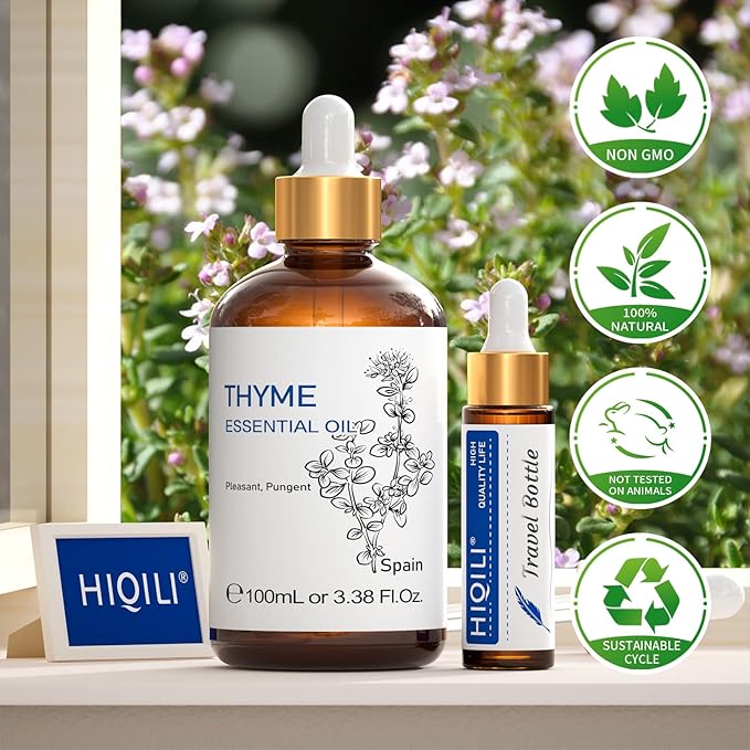 HIQILI Thyme Essential Oil for Skin Flare Care, DIY Spray, Diffuser