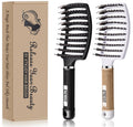 Detangling Brush Boar Bristles Set KTKUDY Hair Brush Curved and Vented Detangler Brush for Women Men Kids Wet and Dry Hair (Black&White)