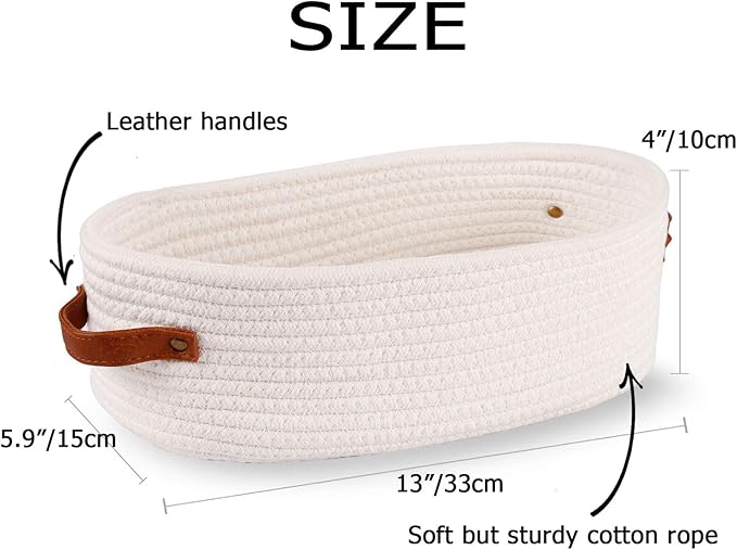 Oradrem Woven Storage Basket for Toilet Tank Top,Farmhouse Home Decor Organizing Baskets for Bathroom,Table and Counter 13"x5.9"x4" White