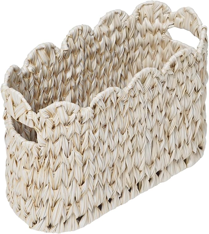 Coeusy Toilet Paper Storage Basket,Boho Decorative Scalloped Baskets,Coastal Bathroom Decor,Hand-Woven Plastic Wicker Bathroom Accessories Organizer
