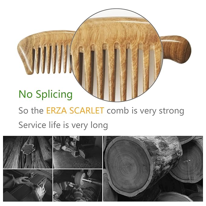 Hair Comb Wooden Wide Tooth Comb for Curly Hair Detangling Wood Green Sandalwood Comb