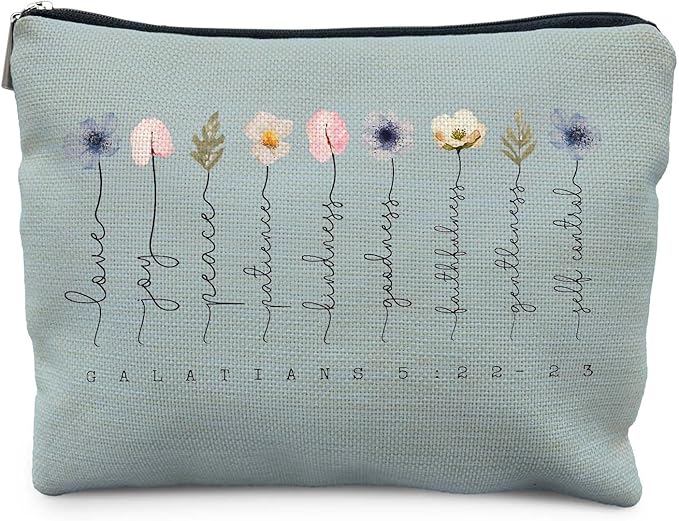 Likjad Christian Gifts Makeup Bag, Floral Christian Cosmetic Bags for Women, Galatians 5:22-23 Bible Verse Makeup Pouch, Faith Based Gifts Zipper Pouch(blue)