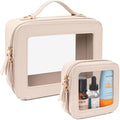LETGO 2 Pack Clear Travel Toiletry Bag for Women, Large & Mini Waterproof PU TSA Approved Cosmetic Pouches,Portable Beach Vacation Makeup Organizer Set,See Through Skincare Sunscreen Bags for Women