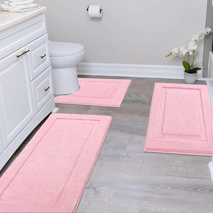 SHACOS Pink Bathroom Rugs Sets 3 Piece Bath Mat U Shaped Toilet Rug