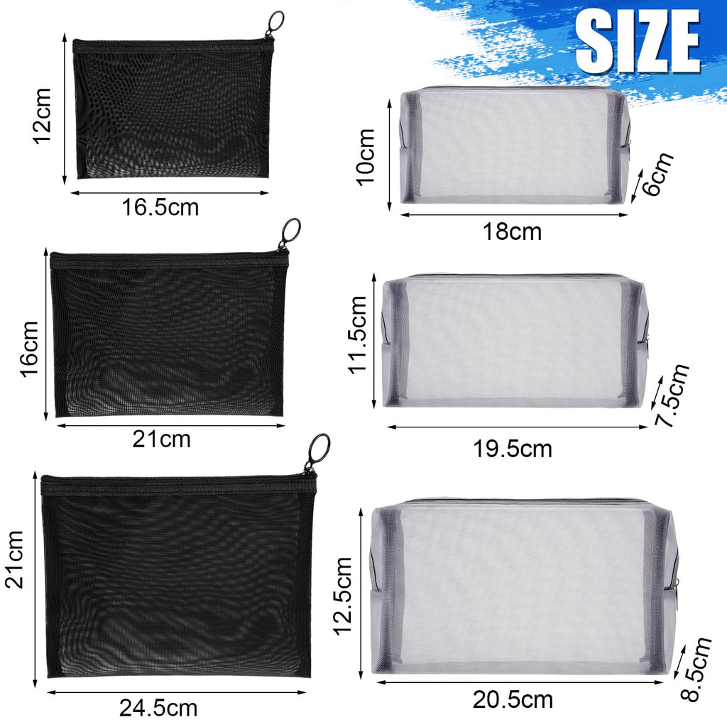 Boao 6 Pieces Mesh Makeup Bags Mesh Cosmetic Bag Portable Travel Organizing Zipper Pouch Toiletries Makeup Pouches for Home Office Travel Accessories(Chic Colors)