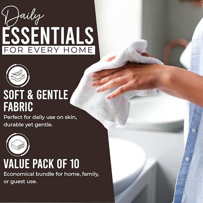 DAN RIVER 10 Pack Wash Cloths for Showering [11x11] - 100% Cotton Washcloths Premium Quality Flannel Face Cloths for Bathroom, Highly Absorbent and Soft Feel Wash Clothes, Assortment 7