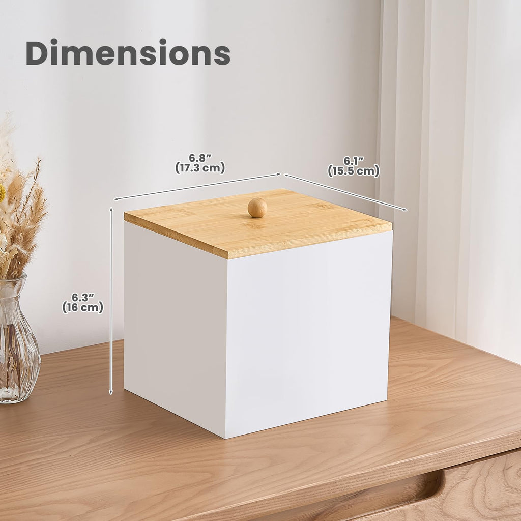 Puricon Acrylic Disposable Facial Towels Holder, Storage Bin with Wood Lid Compatible with Clean Skin Club Towel (NOT Included), Face Towelettes Container for Bathroom Counter -White