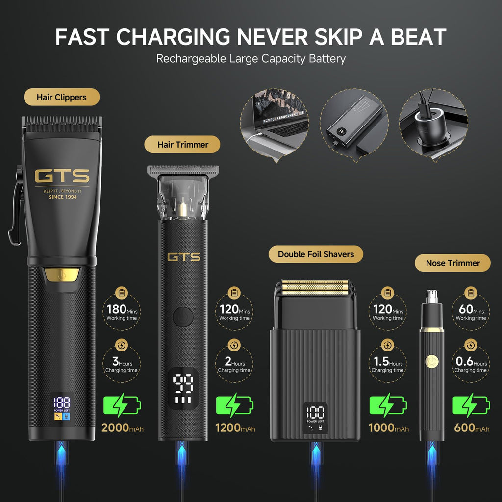 GTS Hair Clippers for Men Professional, Beard Trimmer Kits & Sets, Cordless Mens Hair Trimmer, Electric Shavers, Haircutting Machine with LED Display, for Barber 4 in 1