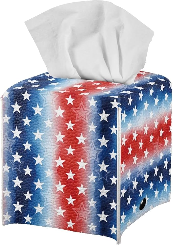 American Stars Luxury Tissue Box Cover, Elegant PU Leather Square Tissue Case with Metal Button, Waterproof and Dustproof Napkin Holder for Home Decoration, Office, and Car Accessories