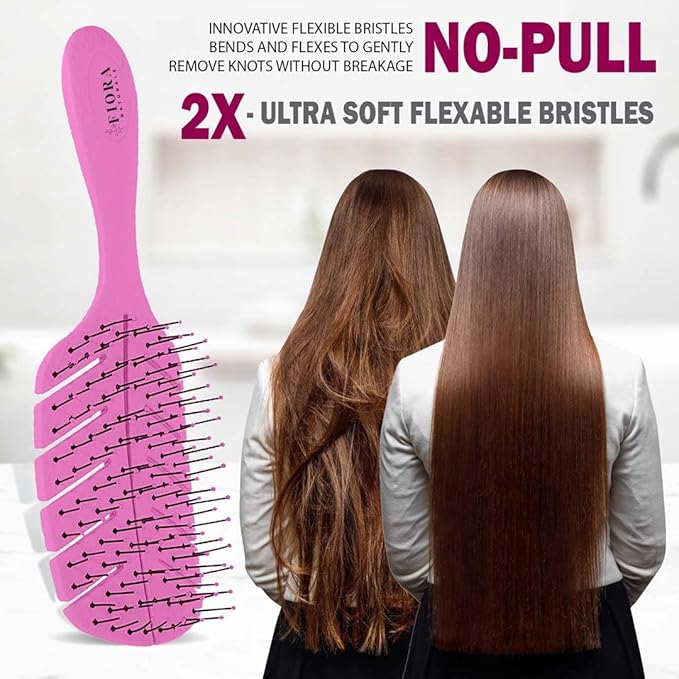 Detangler Brush by Fiora Naturals - 100% Bio-Friendly Detangling brush w/Ultra-Soft Bristles - Glide Through Tangles with Ease - For Curly, Fine, Black Natural, Women, Men, Kids - Dry and Wet Hair