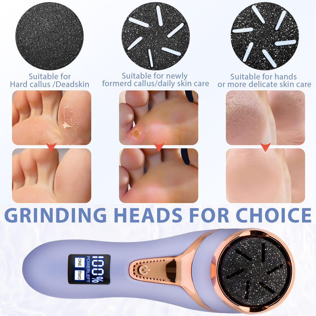 Electric Callus Remover for Feet, Portable Pedicure Kit Foot File Callus Remover, Rechargeable Waterproof Foot File for Foot Care Deadskin Remover with 9Head&LCD Display, Purple