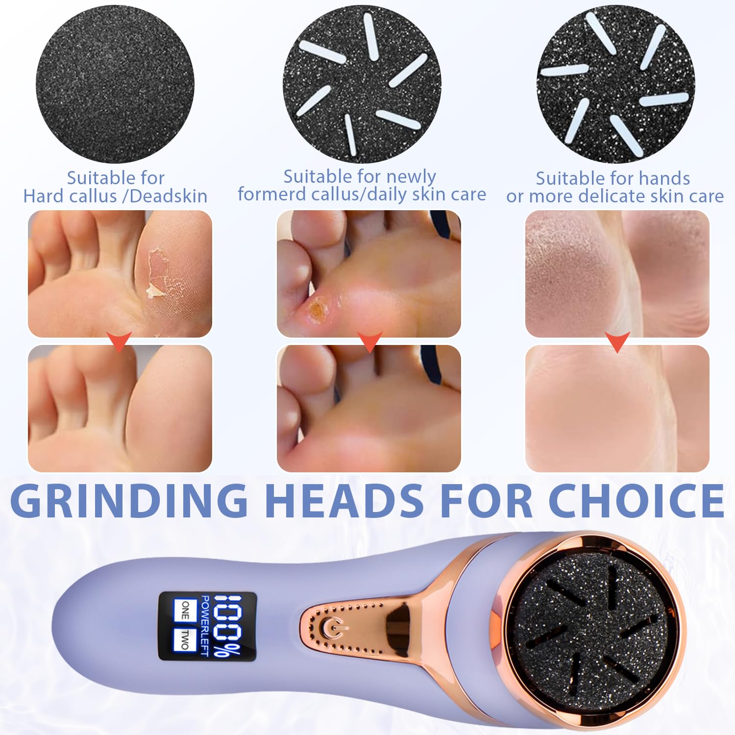 Electric Callus Remover for Feet, Portable Pedicure Kit Foot File Callus Remover, Rechargeable Waterproof Foot File for Foot Care Deadskin Remover with 9Head&LCD Display, Purple