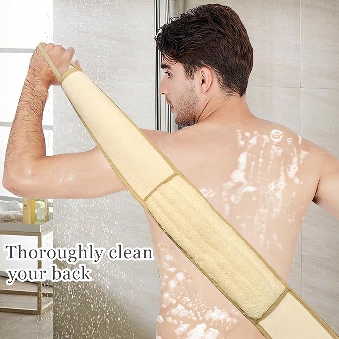 METLUCK Back Scrubber - Exfoliating Natural Loofah Back Scrubber for Shower for Men and Women, Real Luffa Shower Sponge Back Scrubber with Loofah Pad and Adhesive Hook (31.5'' Length 4'' Width)