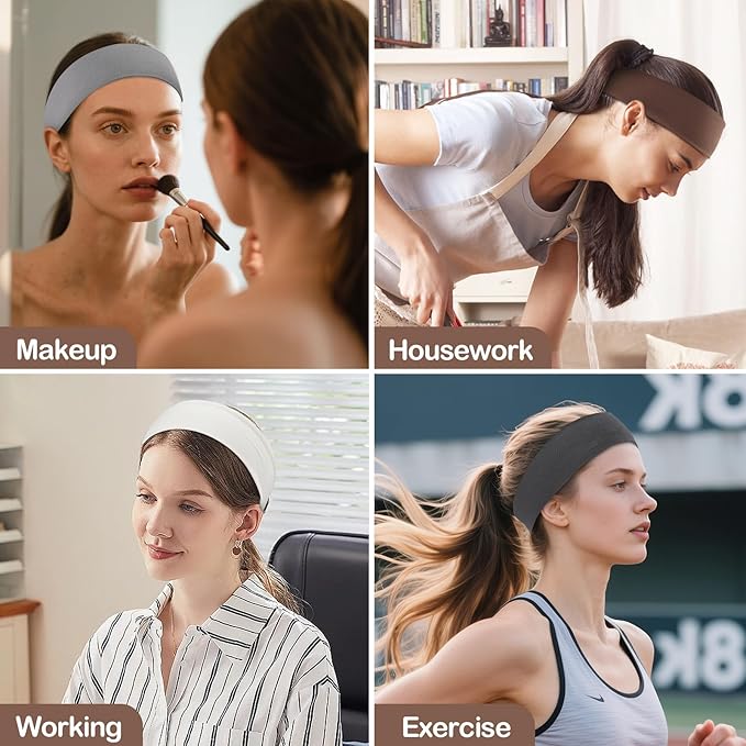 12 Pack Headbands for Women, Elastic Soft Hair Bands for Workout, Yoga, Running, Fitness